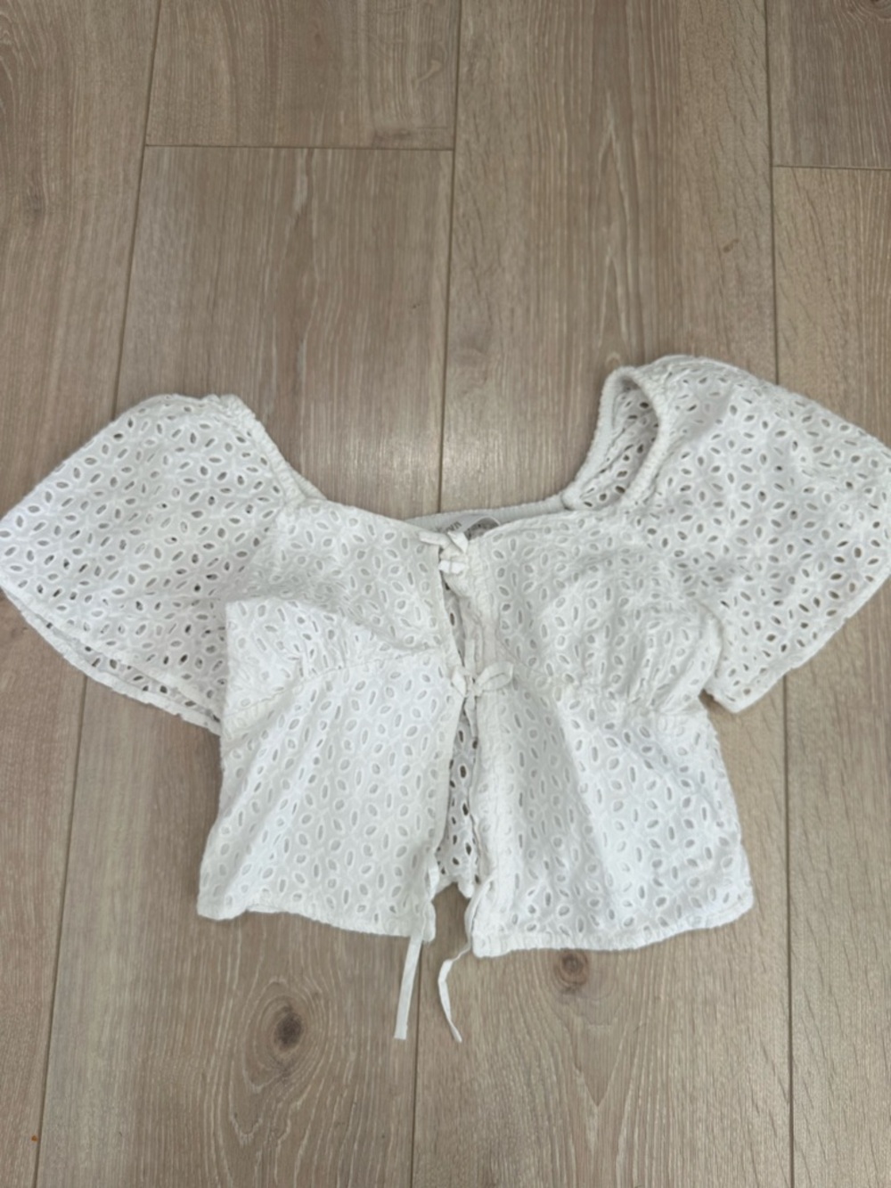 Zara White Eyelet Tie-Front Kids Blouse